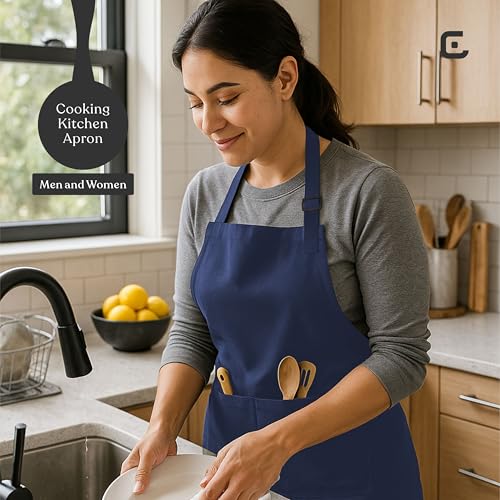 Image of CRASOME Kitchen Apron for Men & Women | Unisex Cooking Apron with 2 Front Pockets and Adjustable Straps | Apron for Chef, Hotel, Cafe, Restaurant, Gardening, Workshop