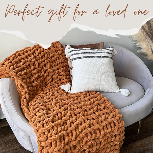 Kaffrey 50 X 60 Inches, 4.2 Lb, Chunky Knit Blanket, Luxury Hand-Knitted Chenille Throw Blanket, Soft And Cozy Giant Knitted Blanket, Machine-Washable And Non-Shedding, Honey Hazelnut #TOP4
