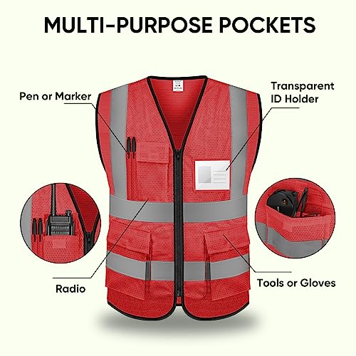 Image of TICONN Reflective Safety Vest High Visibility Class II Mesh Vest for Women & Men Meets ANSI Standards