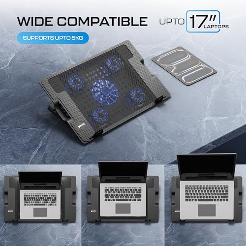 Image of Geonix CoolZ 5Fan Laptop Cooling Pad with Mobile Stand |Powerful & Silent Cooling |Supports up to 17 inch|6 Adjustable Heights up to 200mm |Supports up to 5KG |Ergonomic Cooling Stand (Black & Red)