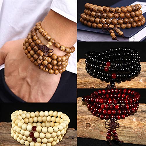 Mala perles de prière bouddhistes 108 perles, bracelet yoga en bois naturel - 7