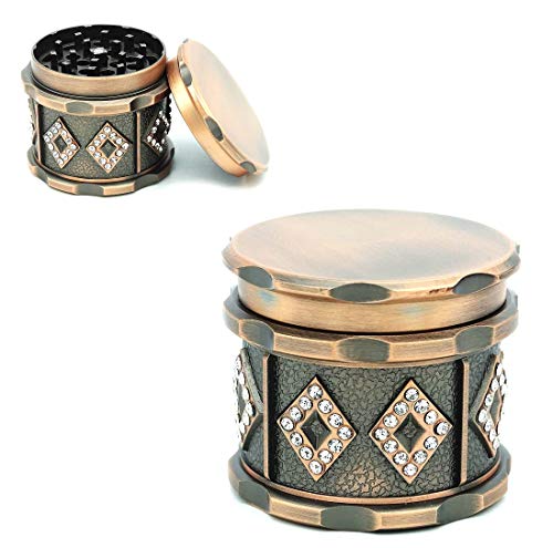 Herb Grinder, 4 Piece 2.5 inch Fashion Design Red Bronze Metal Large Grinder for Spice Herb, Spice Herb Grinder with Pollen Catcher