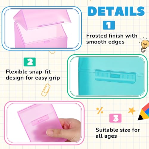 Image of Clabby 4 Pcs Clear Plastic Crayon Boxes Hold 24 Count, Teal,Pink | Organizer Box, Case, Colorful, Portable Storage Holder with Snap Lid, for Kids Boys Girls School Classroom Home Art Supply