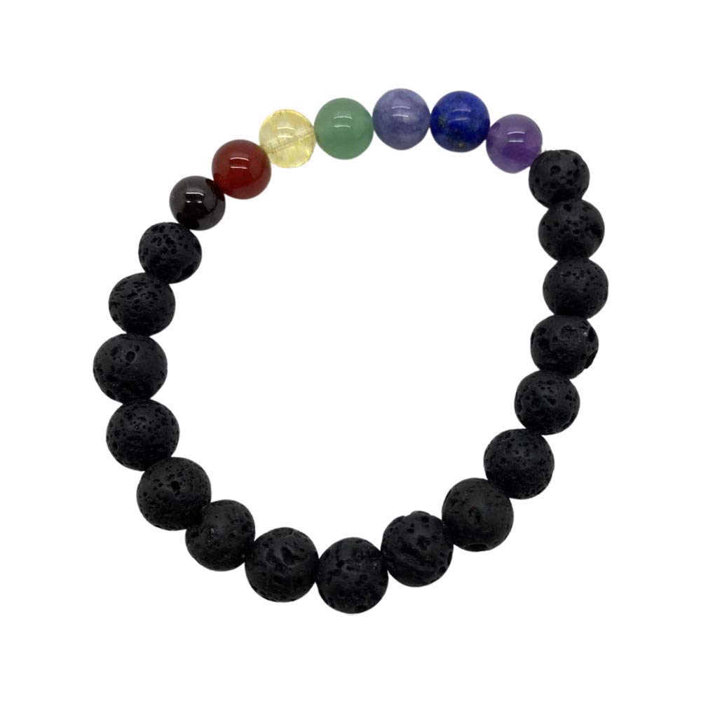 VIE Crystal Bracelet, 8mm, Lava Stone and 7 Chakra