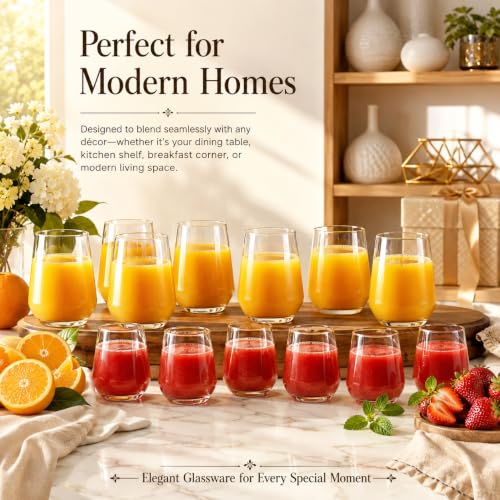Image of bellemax 410ML & 360ML Water and Juice Glasses | Drinking Glasses for Water, Juice, Milk, Cold Drinks & Beverages | Premium Transparent Glass Tumblers for Home Set of 12