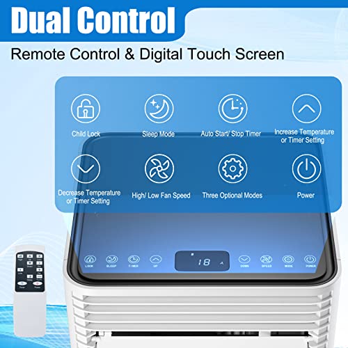 Image of GOFLAME Portable Air Conditioner, 8000 BTU Powerful AC Unit with Remote Control and 4 Universal Casters, 3-IN-1 Air Cooler & Dehumidifier & Fan with 24H Timer for Living Room, Bedroom, Office, Black