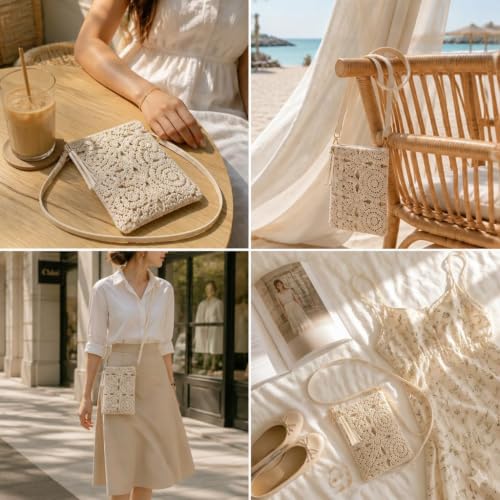 GVVG Sac a Main Femme Fleurs Ajourées, Petit Sac à Main en Cuir PU Boho – vue 2