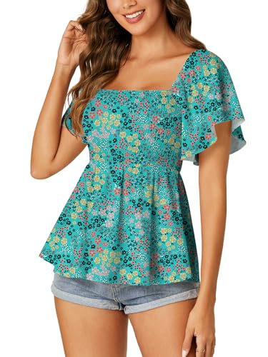 Image of LYANER Women's Square Neck Cute Peplum Top