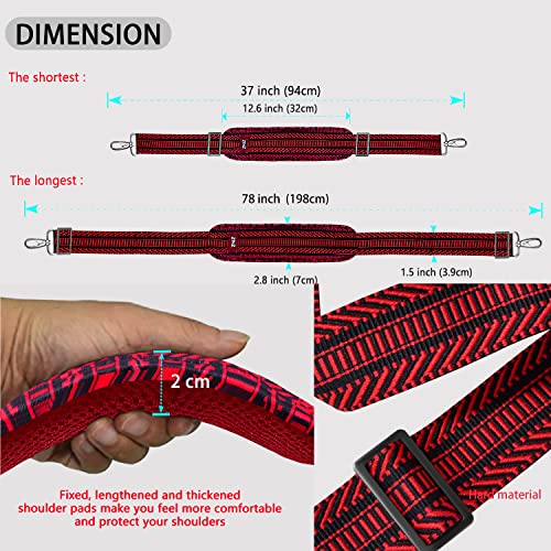 Image of Shoulder Strap 78 inch Universal Handbag Strap with Ultra-thick Fixed Padded and Dual Balanced Adjustable Buckles Shoulder Crossbody Strap for Briefcase Messenger Bag Laptop bag Luggage,Bk&Red Jacquard