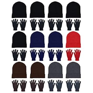Paquete combinado de 24 gorros y guantes de invierno, paquete a granel para hombres y mujeres, regalo cálido y acogedor