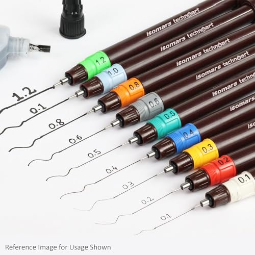Image of Isomars Technoart Fineliner Technical Drawing Pen 0.5mm with Black Waterproof Drawing Ink Set | Refillable Precision Pen for Sketching, Drafting, Architecture & Mandala Art