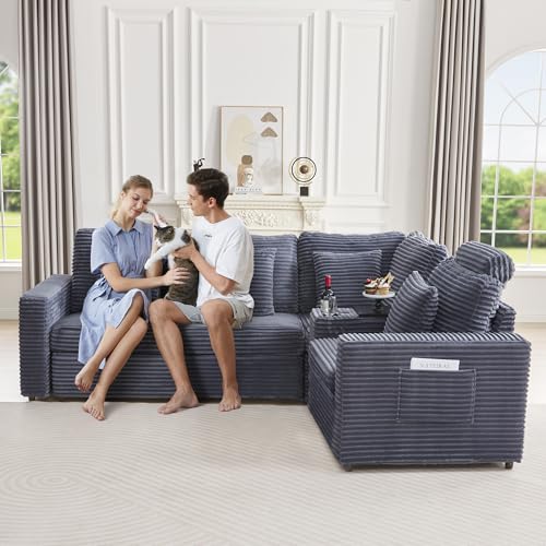 Image of RARZOE Modular Sectional Couch Armrests Module, Corduroy Armrests Modular Sofa Side Part for Living Room Modular Sectional Sofa Couch, Grey