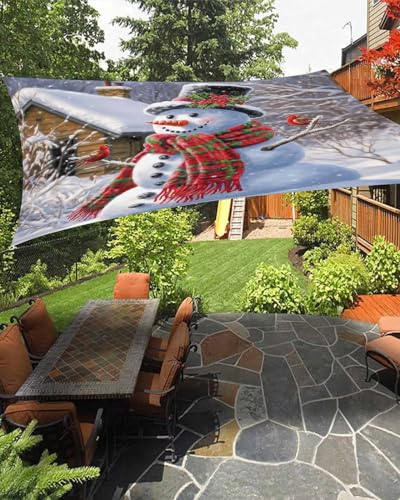 Boanket Sun Shade Sail 12' x 16', Christmas Sun Blocking Shades Privacy Outdoor Covering, Winter Snowman Birds Xmas Tree Snowflake Shade Cloth for Patio Deck Terrace Garden Lawns Beach Backyard
