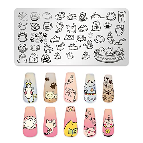 Jerclity 6Pcs Animal Series Nail Stamping Plate Nail Stamping Kit For Nails Cute Cat Dog Image Plates Nail Art Print Stencil For Women Nail Art Tool Set #TOP6
