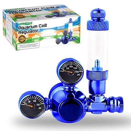 MANATEE CO2 Regulator Aquarium Mini Stainless Steel Dual Gauge Display Bubble Counter and Check Valve w/ Solenoid 110V Fits Standard US Tanks