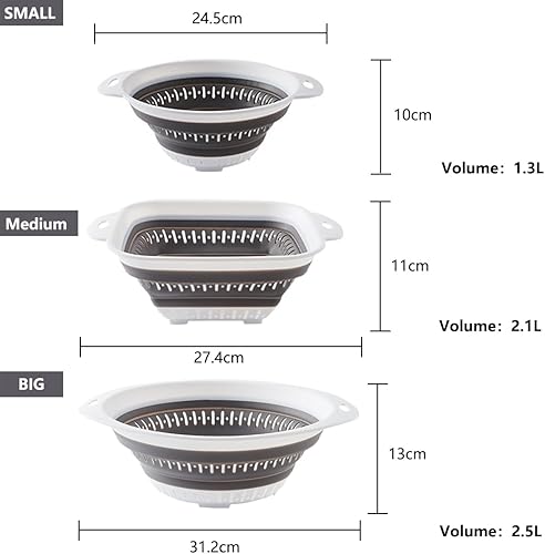 Miniatura 9 de Colador plegable de 2 piezas, sin BPA, colador de pasta con asa, coladores de silicona y coladores de alimentos, colador de verduras y frutas,