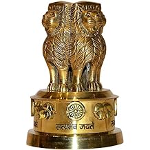 Aakrati Devyom India النحاس المزخرف Ashoka Stambh Emblem India Ashok Chakra Pillar Memento Sculpture Home Office Desk Artwork Showpiece Extralarge