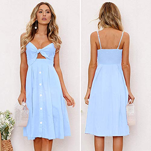 Image of ECOWISH Women 2026 Summer Dresses Tie Front V-Neck Spaghetti Strap Button Down A-Line Backless Swing Midi Dress