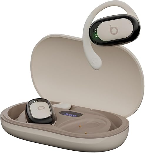 Fone de Ouvido Bluetooth 5.4 Sem Fio Hi-Fi Estéreo - Bege Claro