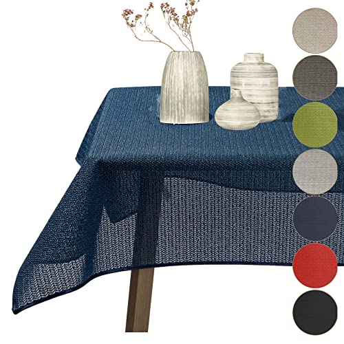 Gartentischdecke geschäumt eckig rund oval wetterfest rutschfeste Weichschaum Tischdecke abwaschbar Garten Balkon Outdoor Camping (Navyblau, 140cm Rund)