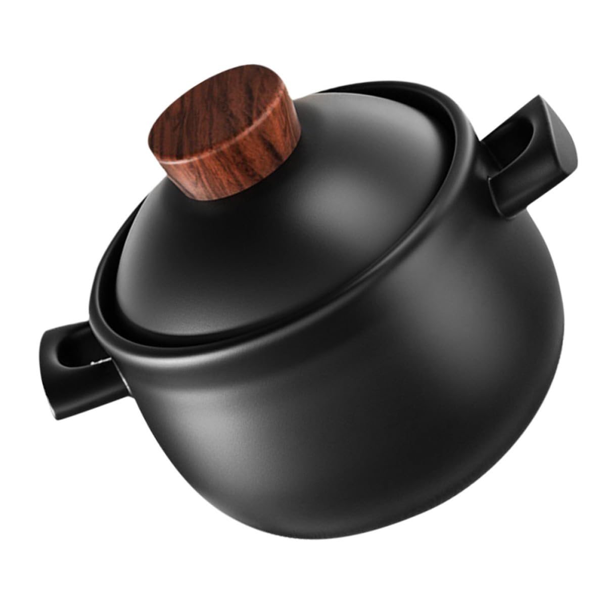 Artibetter Olla de Barro para Cocinar con Tapa, Capacidad 1.8l, Material Cerámico Negro, Antiadherente y Fácil de Usar para Uso Doméstico en Cocina de Gas