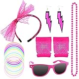 【Zuverlässiges Material】Unser 80er Damen Spitzen Stirnband besteht aus Spitzenstoff und dehnbarem Kunststoff, um den meisten Kopfumfängen zu passen; fingerlose Handschuhe bestehen aus Polyester mit guter Elastizität; Perlenketten, Blitzohrringe und Sonnenbrillen bestehen aus hochwertigem Kunststoff. Komplett, Tropfen -fest und schmutzabweisend; das farbenfrohe Armband ist aus Silikonmaterial, verschleißfest und langlebig; all diese Accessoires aus den 80er Jahren sind für die meisten Frauen und Mädchen geeignet