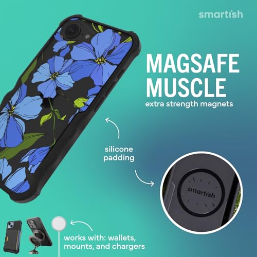 Image of Smartish iPhone 17e /16e MagSafe Case - Gripzilla Protective Magnetic Case for Men [Rugged + Tough] Military Grade Heavy Duty Grip Armor - Drop Tested for iPhone 17e /16e - Blue Blossoms