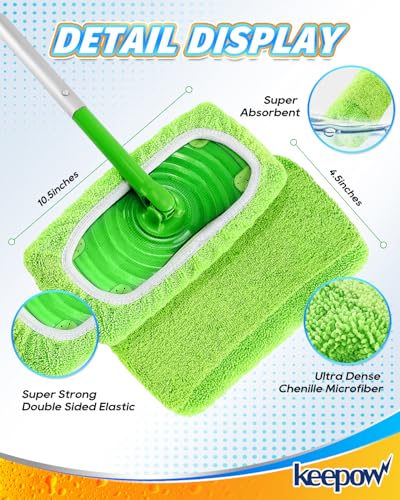 KEEPOW Upgrade Dual-Material 4-Pack Reusable Microfiber Mop Pads Compatible with Swiffer Sweeper, Dry & Wet Sweeping Cloths - Washable Wet Pads Refill for Multi-Surface/Hardwood Floor Cleaning — view 3