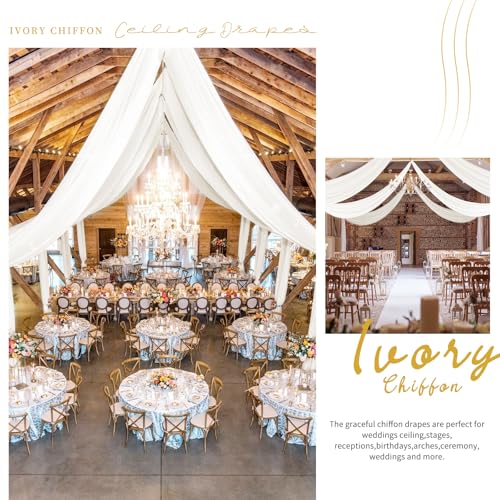6 Panels Ivory Ceiling Drapes for Wedding Ceiling Drapes 5ftx20ft Wedding Arch Draping Fabric Sheer Curtains Voile Chiffon Drapery Draping Wedding Ceiling Decorations for Party Ceremony Stage Swag by Showgeous - Image 7