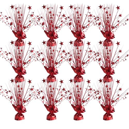 Egolot 12 Pack Metallic Red Foil Spray Centerpieces Stars Brust Table Centerpieces for Wedding Birthday Anniversary Holiday Party Decor, Metallic Star Balloon Wights for Party, Table Decor for Party