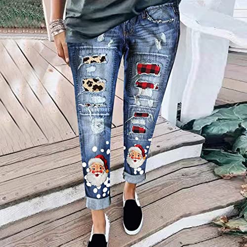 Jean patchwork femme imprimé sapin de Noël le cadeau surprise idéal