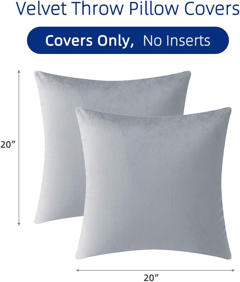 QUORGVES Light Grey Velvet Pillow Covers 20x20 Inch Set of 2, Soft Solid Decorative Square Throw Pillow Covers, Decor Cushion Covers for Bed Sofa Couch Bedroom Living Room - Light Gray - Image 2