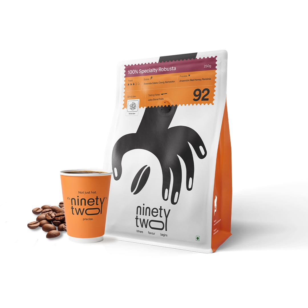 NINETY TWO 100% Specialty Robusta Whole Coffee Beans Roasted | Medium Dark Roast | Anaerobic Red Honey, Peridinia | Whole Bean Coffee - 250 Gm| EspressoFrench Press Pour Over Moka Pot Coffee-image-30