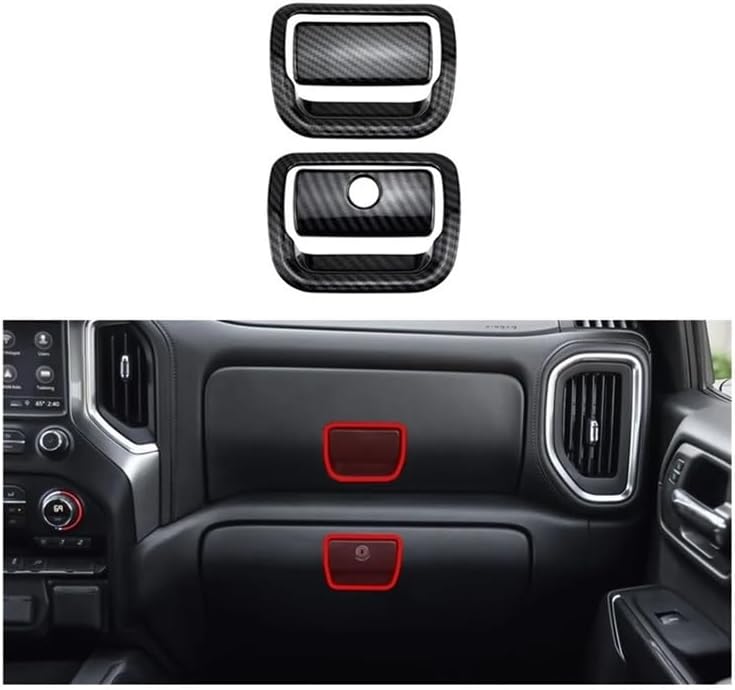 4pcs ABS Carbon Fiber Glove Storage Box Handle Cover Trim Compatible with Chevrolet Silverado 2019-2022