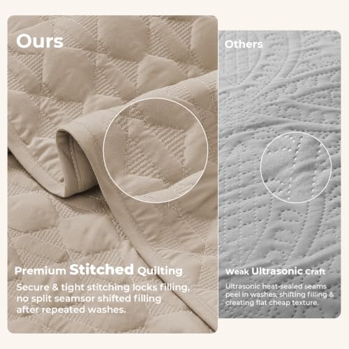 Image of Litanika King Quilt Bedding Set, 3 Pieces Beige Bedspreads & Coverlets Set | Cloud-like Soft, Breathable, lightweight, All-Season, Multi-Scenario, Machine Washable
