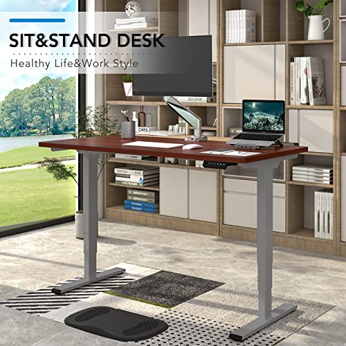 Image of FLEXISPOT E6 3-Stage Dual Motor Electric Standing Desk 55 x 28 Sit Stand Up Desk, Holds 220 lbs, Adjustable Height w /Memory Presets, One-Piece Mahogany Desktop & Gray Frame, Ships in 2 Boxes