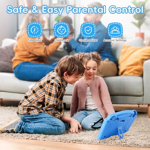 Image of Kids Tablet, 10.1 Inch Android Tablet for Kids, A523 Octa-Core, 8GB+64GB, 5000mAh Battery with Blue EVA Case, Wi-Fi 6 (2.4GHz & 5GHz), Parental Control, GMS