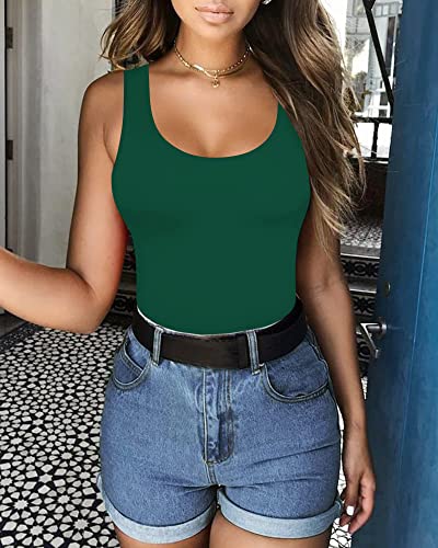 Image of MANGOPOP Women's Tank Top Bodysuit Scoop Neck Sleeveless Body Suits Sexy U-Back Backless Going Out Tops