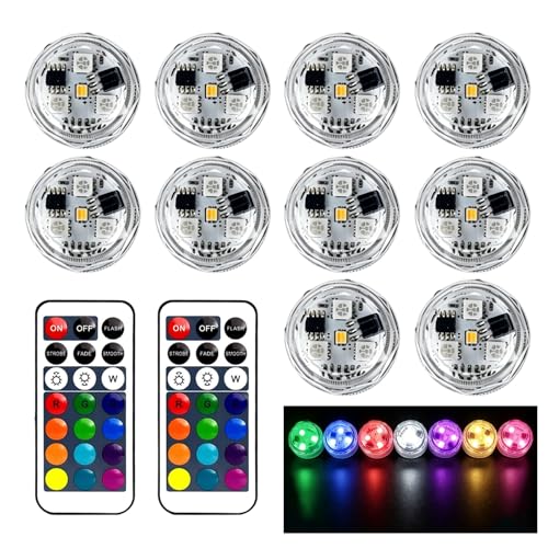Keltorio Lot de 10 lumières LED submersibles avec télécommande, mini lumière submersible, lumières multicolores RVB, éclairage de piscine LED, changement...