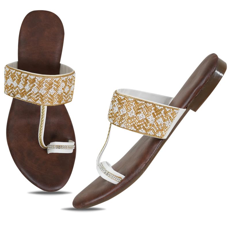 Image of DFR Flip Flops for Women Daily Use Comfortable Ethnic Embroidered Girls Slippers flipflops chappals
