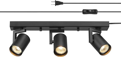 GLOBE Electric 64000164 - Iluminación de riel enchufable de 17 pulgadas con 3 luces, negro mate, cable de 15 pies, interruptor basculante de
