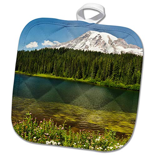 3dRose Danita Delimont Mount Rainier, Reflection Lakes, Washington State, USA (phl-315176-1) Potholder, White