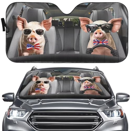 Pig Driver Car Sun Shade Family Auto Front Window Windshield Animal Car Sunshade Anti-Sunlight Automotive Cover Block for Car SUV Pickup Truck UV Rays(57x27.5 Inches)