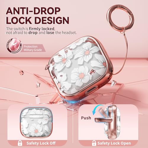 Image of Inesore for AirPods 4 Case Cover 2024 with Lock-White Lily | Two-Piece Design,with Gold Keychain & Cleaning Pen,Support Wireless Charging,Cute Luxury Case for Women Girly