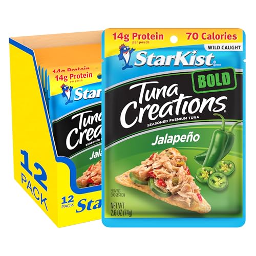 Image of StarKist Tuna Creations BOLD Jalapeno, 2.6oz Pouch, 12-Pack | 14g Protein Per Serving, Wild Caught, Shelf Stable Seafood, Gluten Free, Soy Free, No Draining, Ready to Eat for Salads