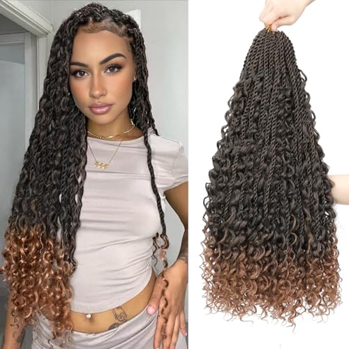 Auxemuen Senegalese Twist Crochet Hair 8Packs Boho Island Twist Crochet Hair with Curly Ends 24Inch Pre Looped Goddess Crochet Twists Hair Extensions for Black Women(TB/30)