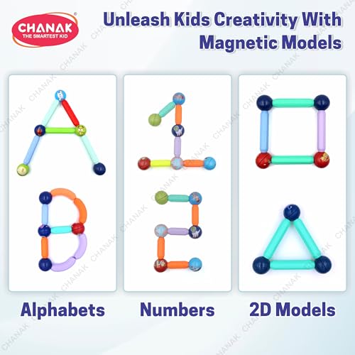 Image of Chanak 76 PCS Magnetic Sticks Building Blocks for Kids & Toddlers - Magnet Stick with Balls, Educational STEM Learning Safe Magnet Stick Construction - Montessori Magnetic Toy for Boys & Girls Age 3+