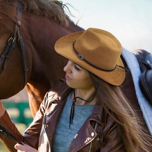 Image of LIDHAY Cowboy Hat for Women and Men Felt Wide Brim Suede Cowboy Cowgirl Hats Felt Cattleman Western Hats