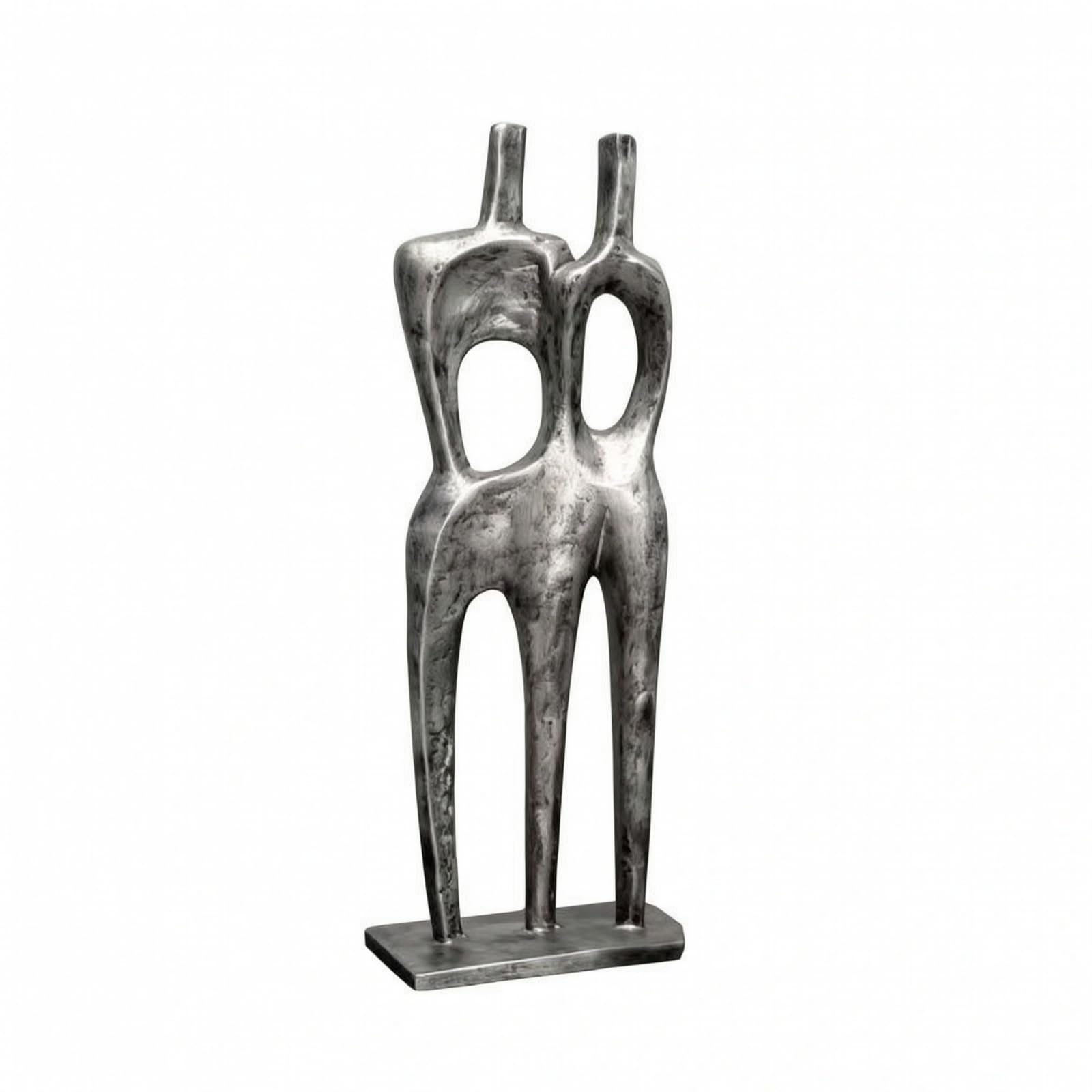 Escultura Figura Humana Abstracto | Silueta Alargada Elegante, Escultura con Base Rectangular, Estatua Resina Sintética, para Salón, Estantería, Plateado, 39CM