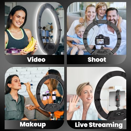 18" Foldable Ring Light with Stand for iPhone ipad Camera, 75" Tripod with Wheels 38W 6500K LED Display/Remote/2 USB Ports Large Big Ringlight Rolling for YouTube Facebook TikTok Live Video Recording